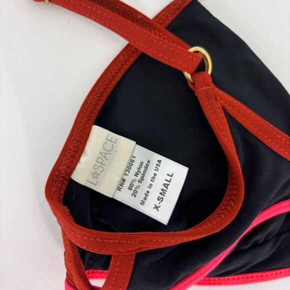 L*Space Black with Dark Red & Pink Outline Bikini Swimsuit Top - Picture 5 of 5